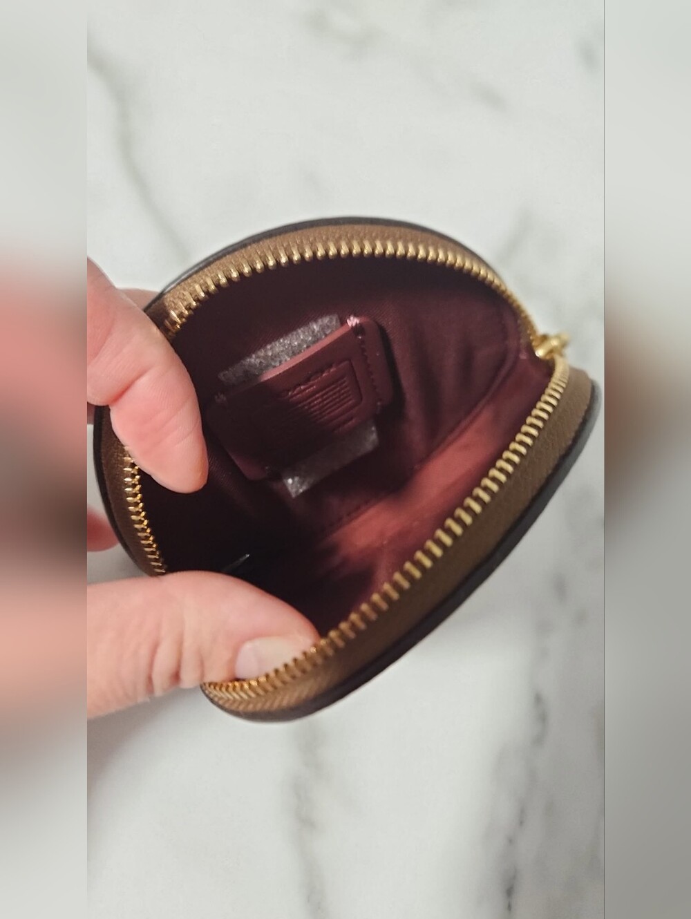 COACH Floral Signature Round Coin Pouch in Brown - Picture 3 of 4
